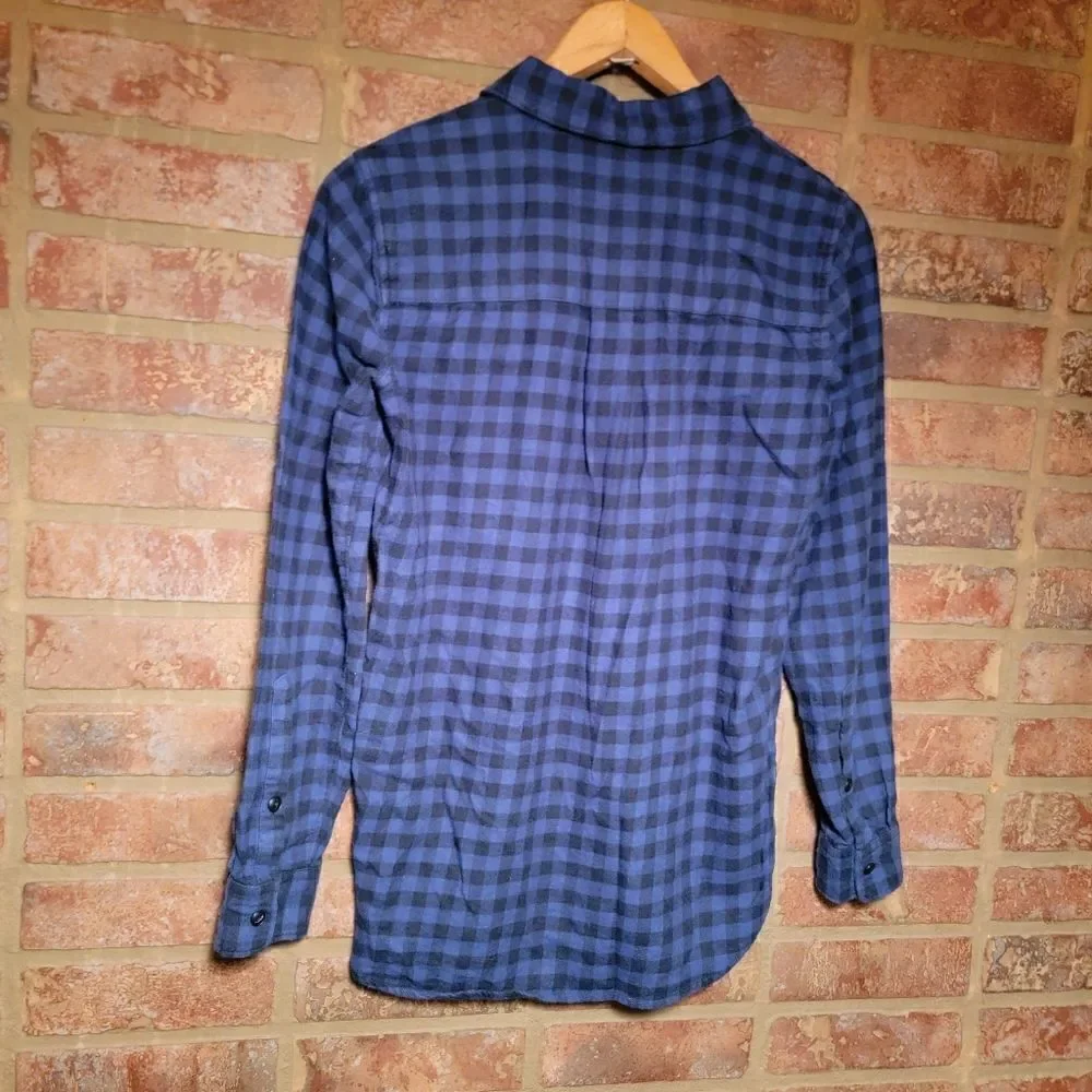 Madewell Blue Plaid Flannel Slim Boyfriend Shirt size XS - Picture 6 of 9